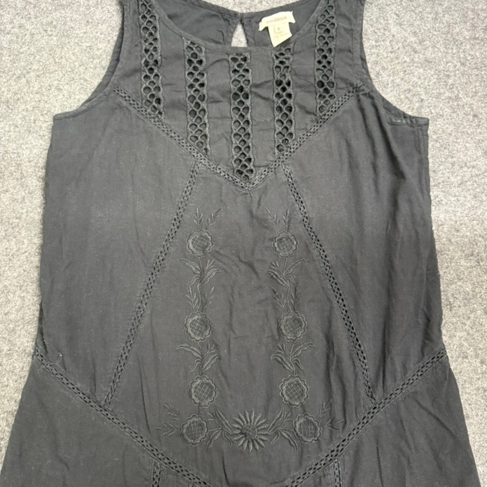 Sundance Black Embroidered Eyelet Detail Sleeveless Dress Size 6 - Picture 4 of 7